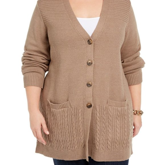𝅺Karen Scott Plus Size Ribbed Knit Cardigan Sweater - Picture 3 of 5